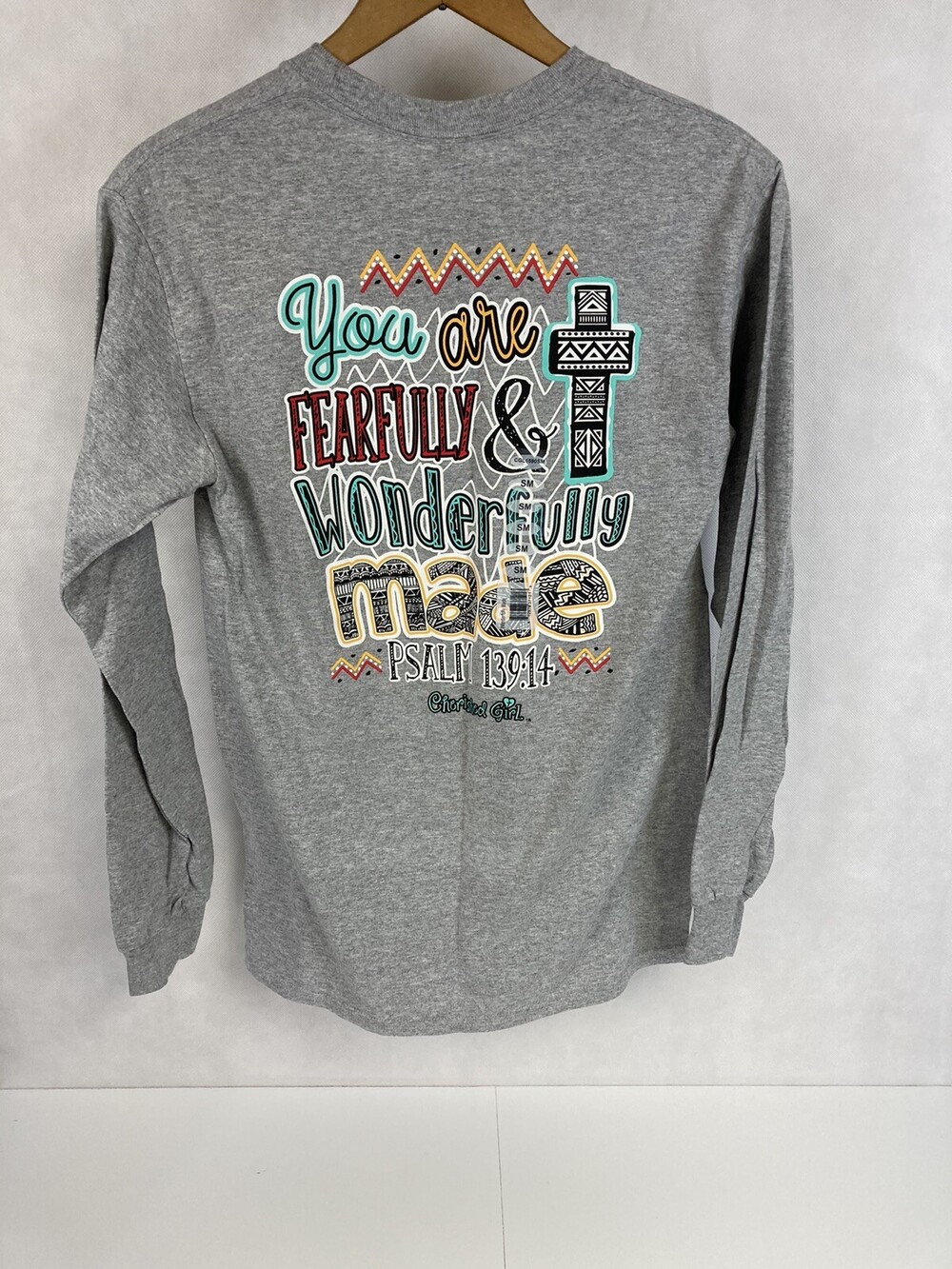 NWT Womens Psalm 139:14 Long Sleeve Gray Wonderfully Made Tee TShirt Cherished